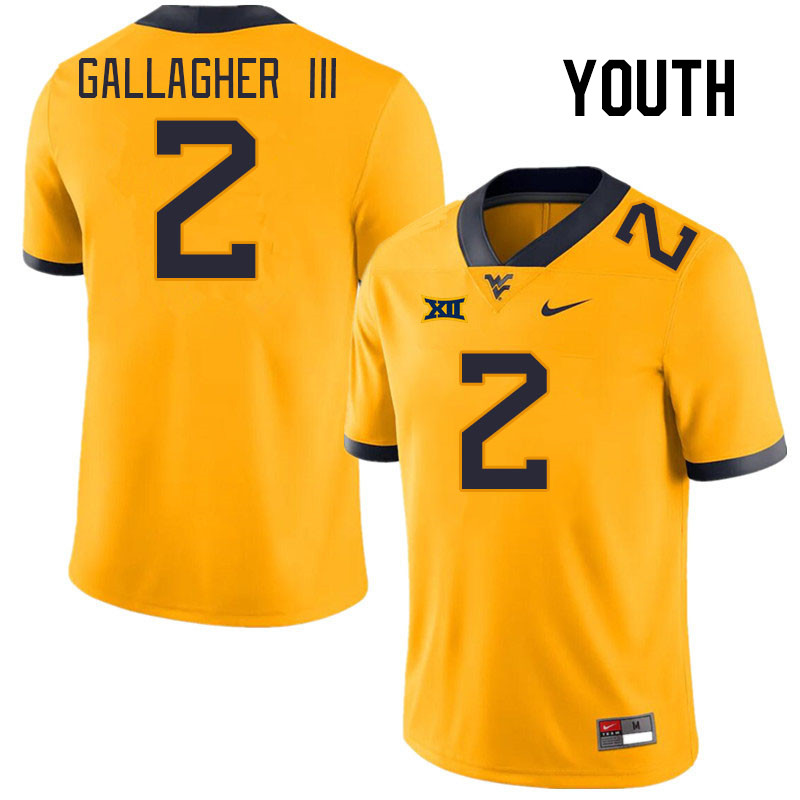 Youth #2 Rodney Gallagher III West Virginia Mountaineers College Football Jerseys Stitched Sale-Gold - Click Image to Close